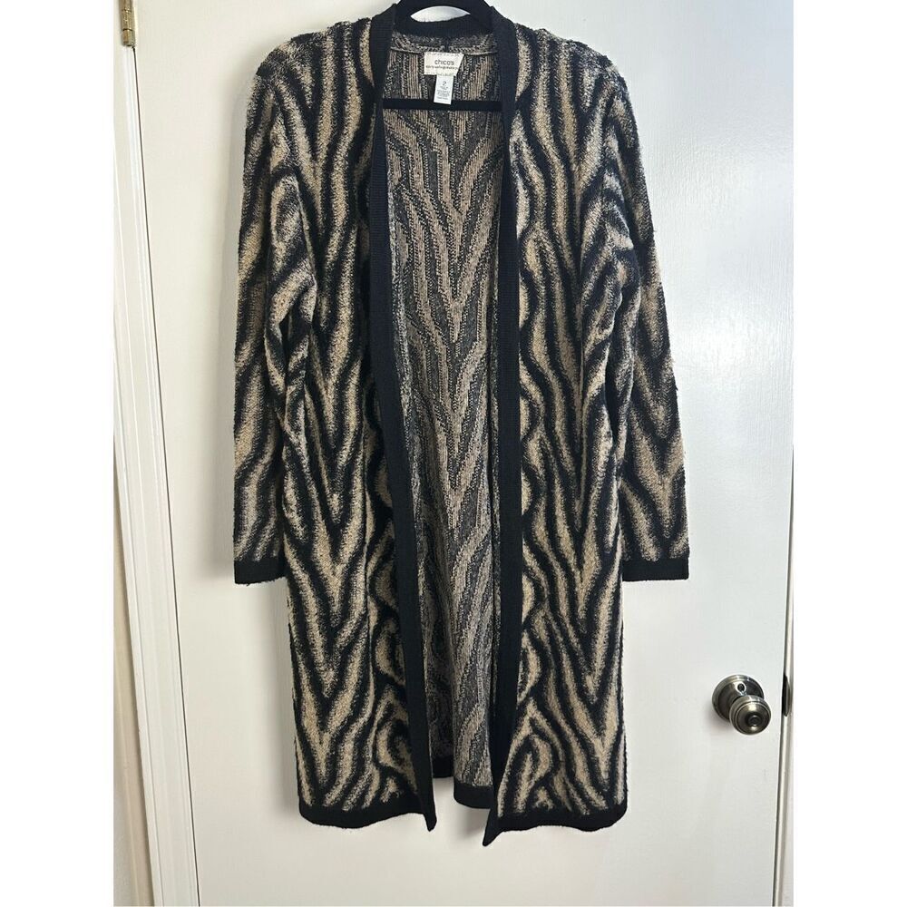 Chico’s Size 12 (L) long sweater Duster mohair, wool